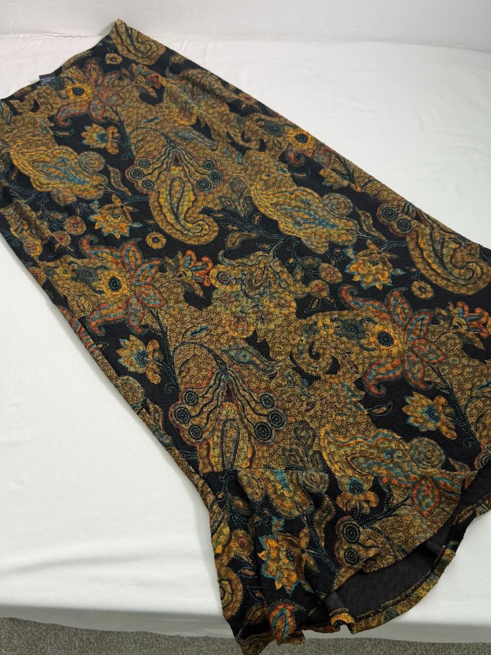 West End Paisley Maxi Skirt Vintage Boho Black Gold Floral Midi Skirt Women’s